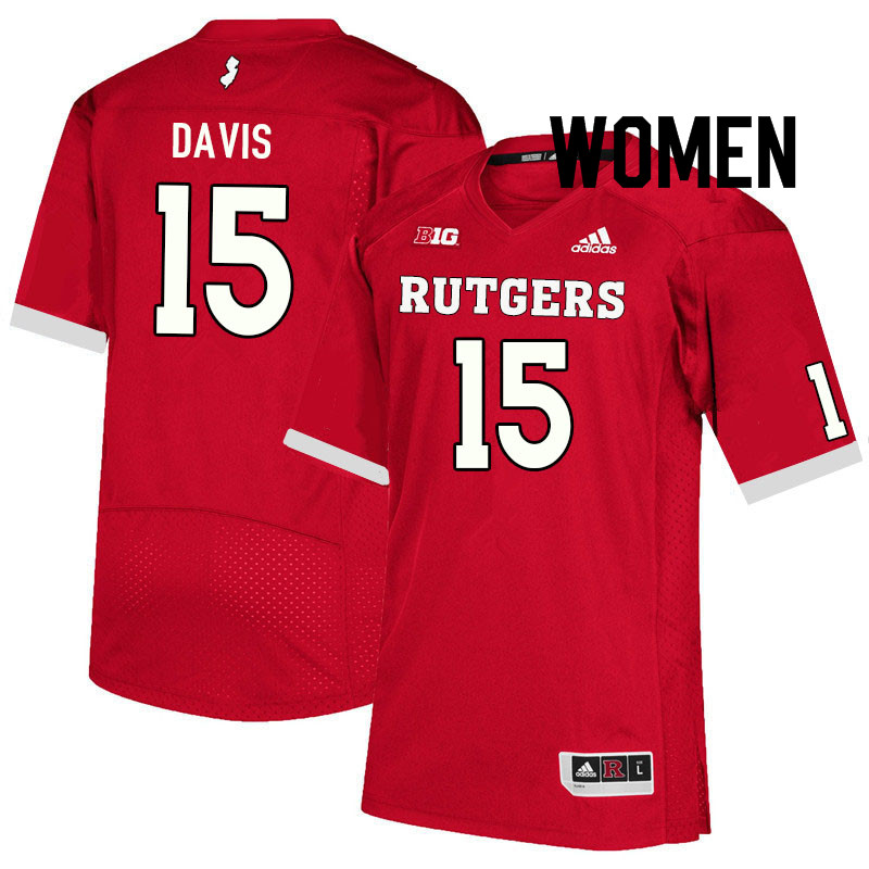 Women #15 Carnell Davis Rutgers Scarlet Knights College Football Jerseys Sale-Scarlet - Click Image to Close